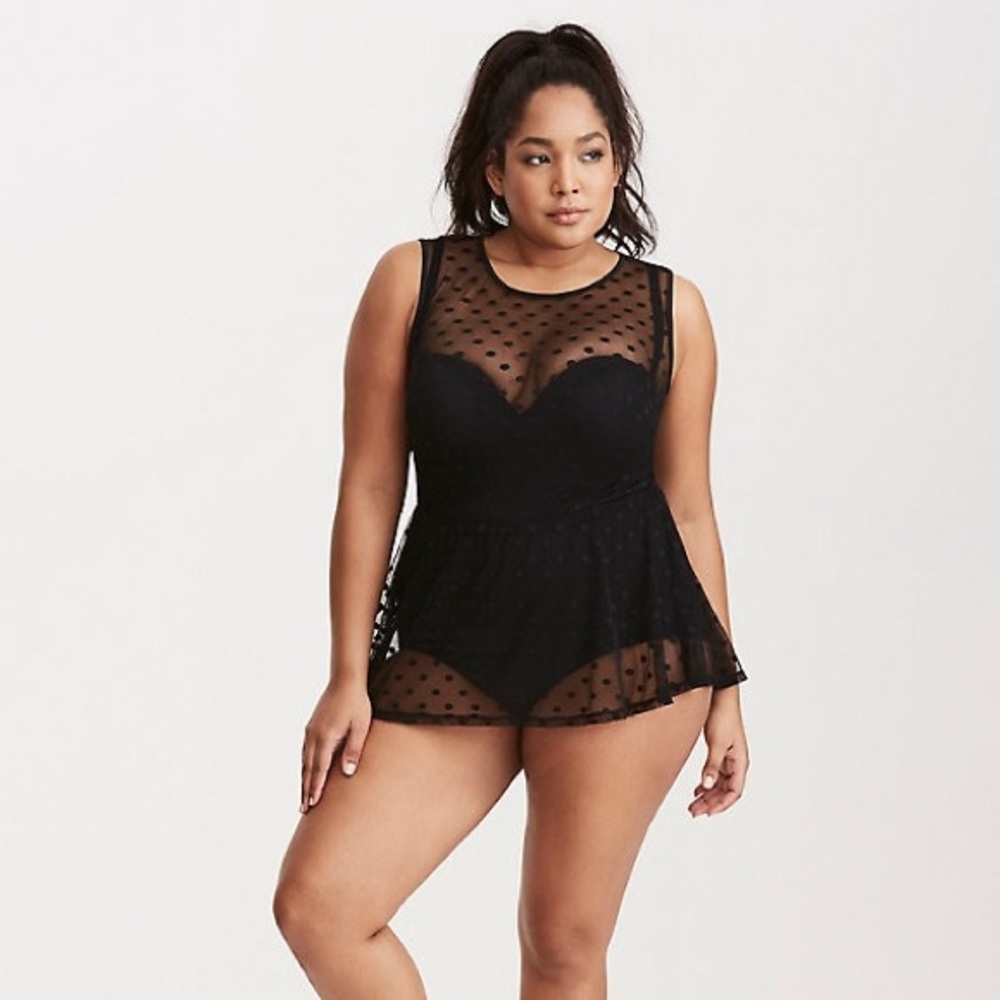 Torrid polka dot mesh peplum swimsuit
